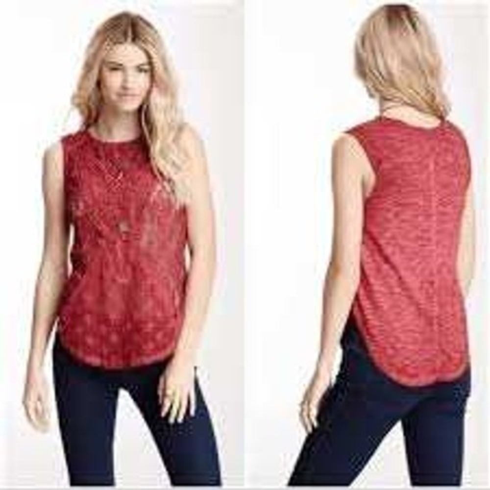 Free People Not So Sweet Lace Tank Top‎ Shirt Sz M Cranberry Boho Victorian Y2K